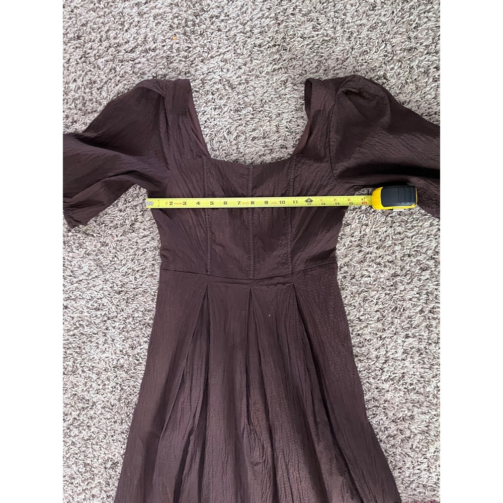 A New Day Brown Seersucker Puff Sleeve Midi Dress Smocked Back Square Neck Small - Picture 4 of 8